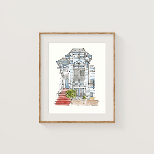 San Francisco Row House Art Print | Watercolor and Ink