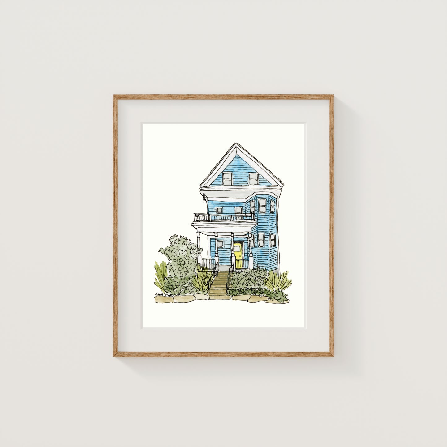 Blue Somerville House Art Print | Watercolor and Ink