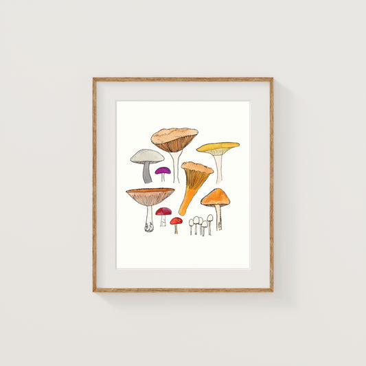Colorful Mushrooms Art Print | Watercolor and Ink