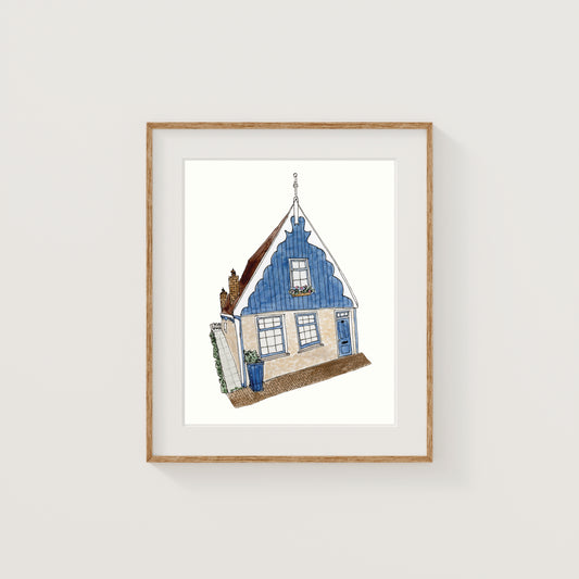 Blue Netherlands House Art Print | Watercolor and Ink