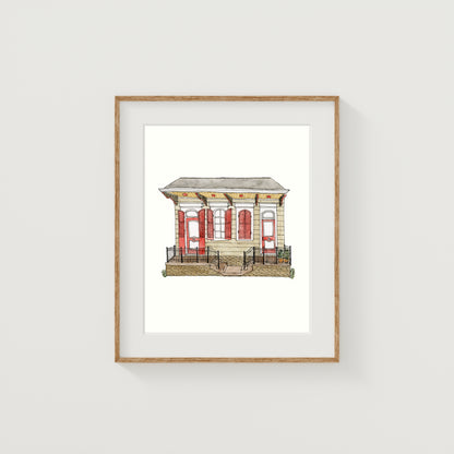 Beige New Orleans House Art Print | Watercolor and Ink