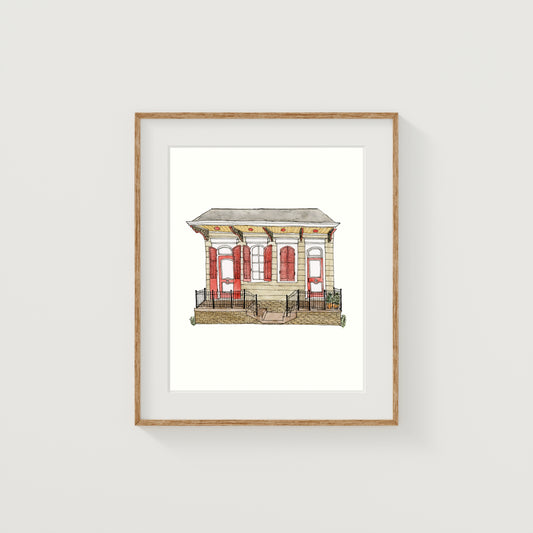 Beige New Orleans House Art Print | Watercolor and Ink