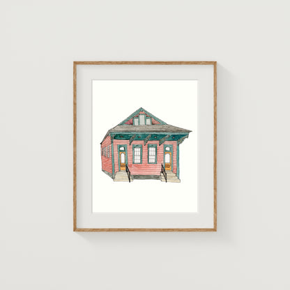 Pink New Orleans House Art Print | Watercolor and Ink