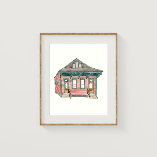 Pink New Orleans House Art Print | Watercolor and Ink