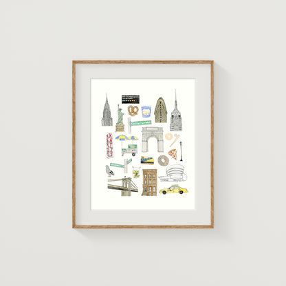 New York City Icons Art Print | Watercolor and Ink