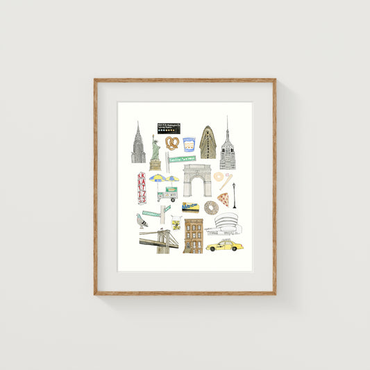 New York City Icons Art Print | Watercolor and Ink