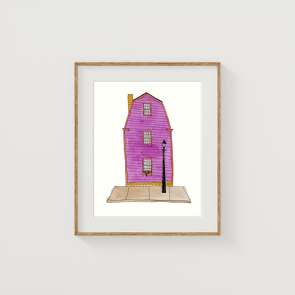 Purple New England House Art Print | Providence | Watercolor and Ink