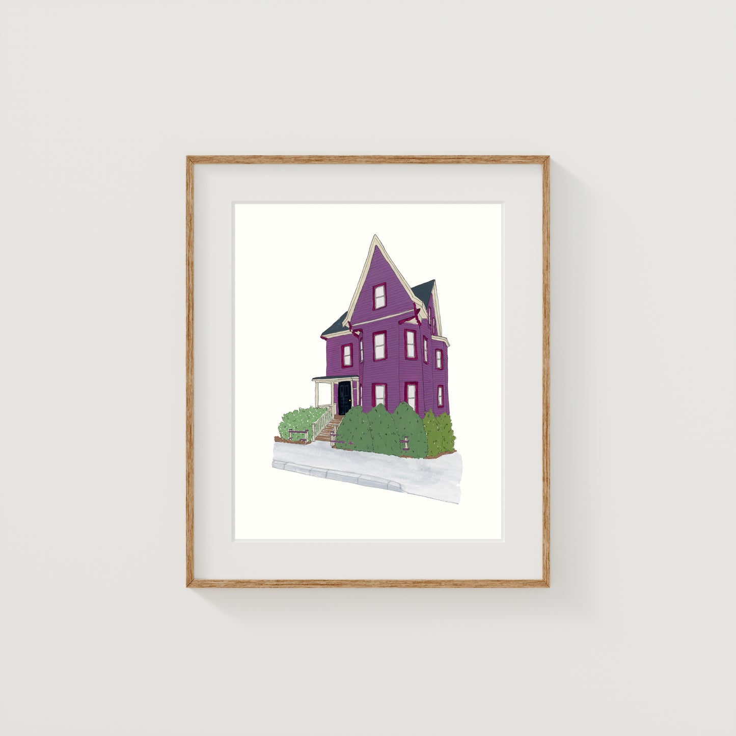 Purple Somerville House Art Print | New England | Gouache and Ink