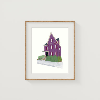 Purple Somerville House Art Print | New England | Gouache and Ink