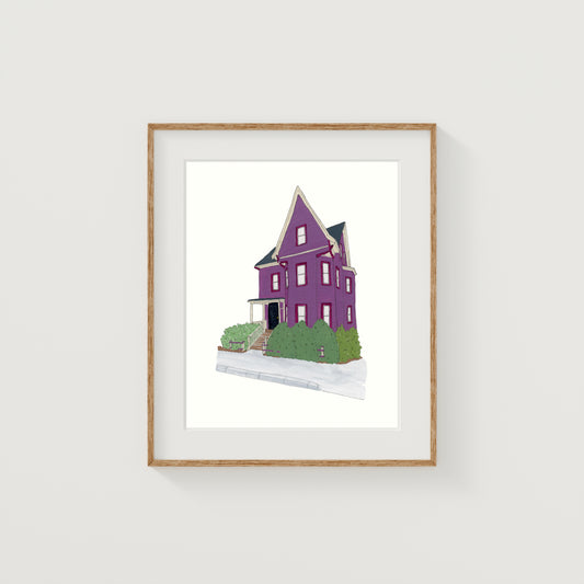 Purple Somerville House Art Print | New England | Gouache and Ink