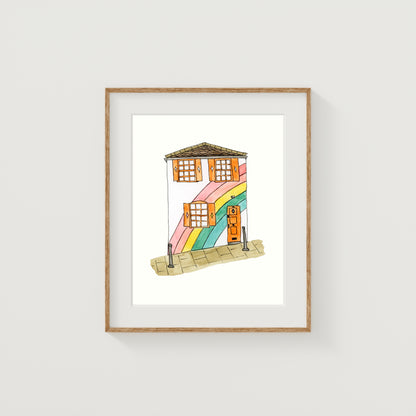 Rainbow House Art Print | Watercolor and Ink