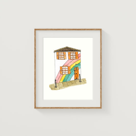 Rainbow House Art Print | Watercolor and Ink