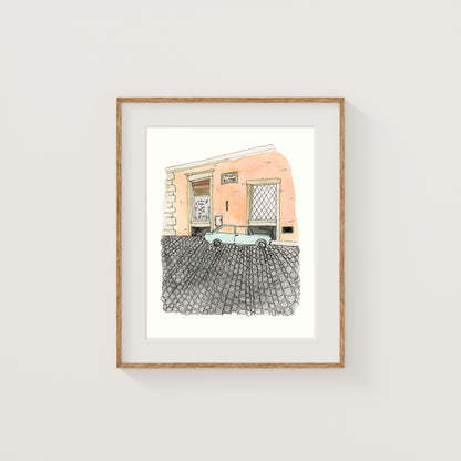 Rome City Street Scene Art Print | Watercolor and Ink