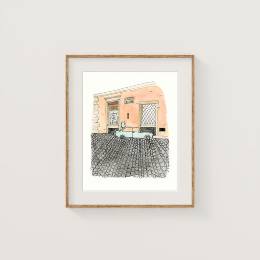 Rome City Street Scene Art Print | Watercolor and Ink
