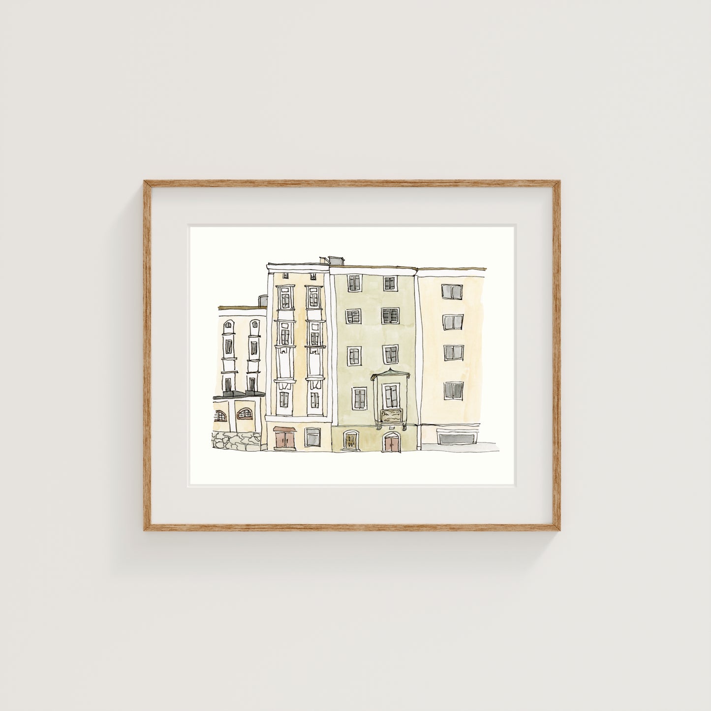 Salzburg, Austria City Street Scene Art Print | Watercolor and Ink