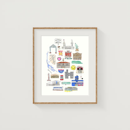 Worcester, MA Icons Art Print | Watercolor and Ink