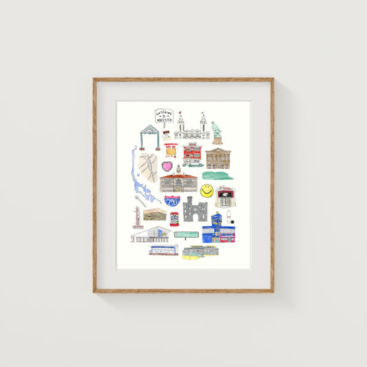 Worcester, MA Icons Art Print | Watercolor and Ink