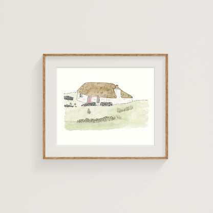 Scotland Highlands Cottage Art Print | Watercolor and Ink