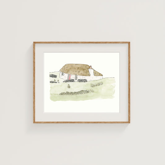 Scotland Highlands Cottage Art Print | Watercolor and Ink