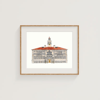 Worcester City Hall Art Print | Watercolor and Ink