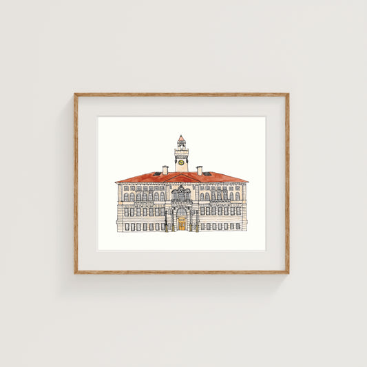 Worcester City Hall Art Print | Watercolor and Ink