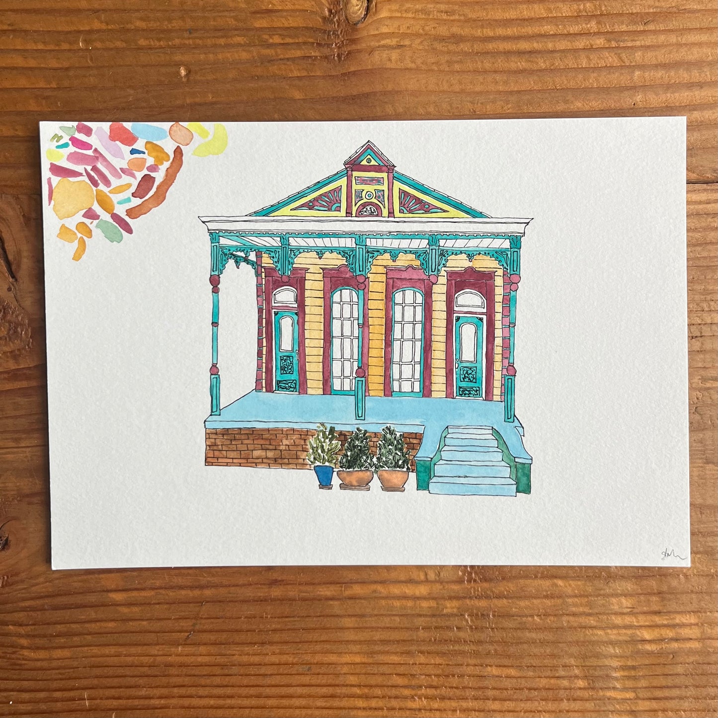 New Orleans House - turquoise, red, yellow (Original)