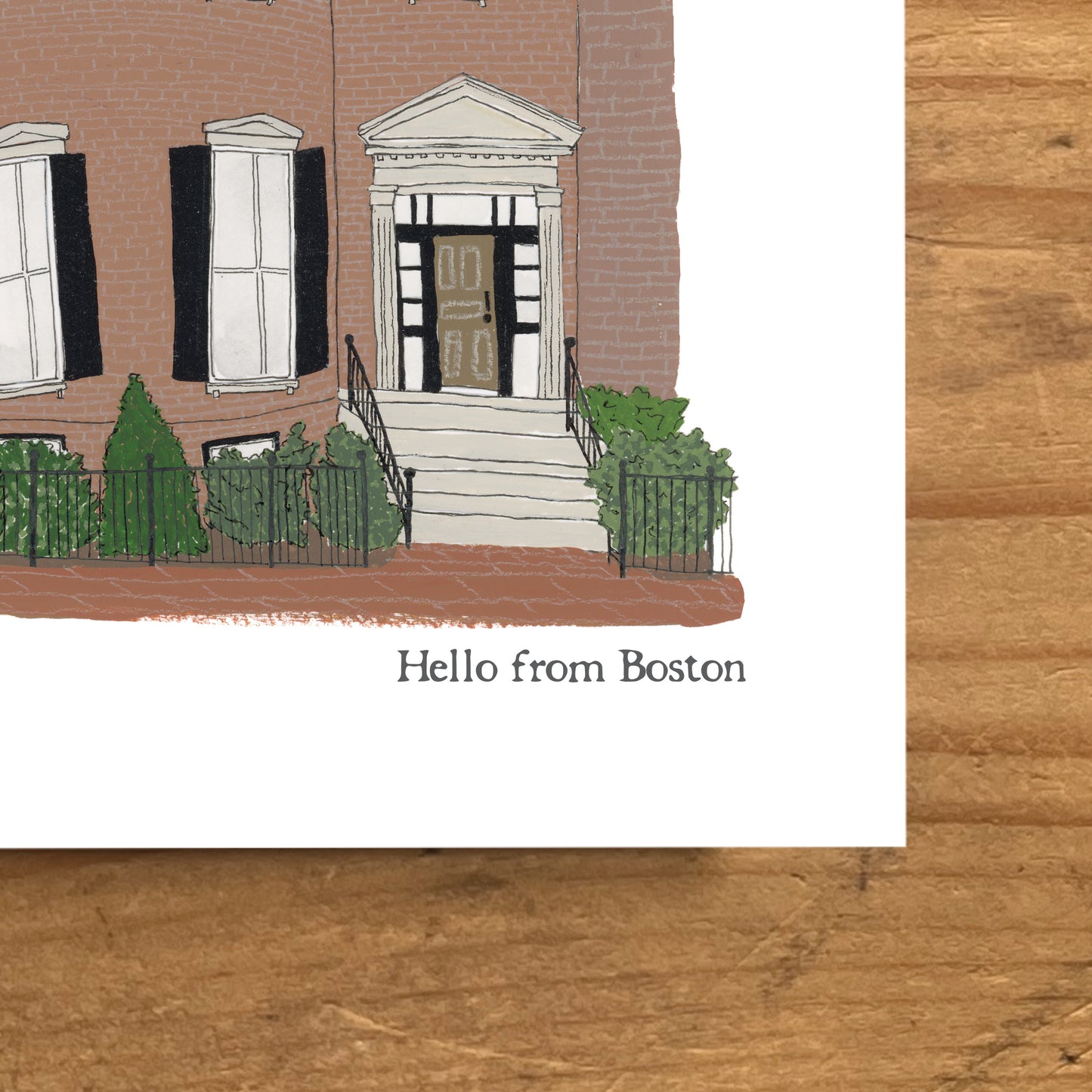 Hello from Boston Greeting Card - Beacon Hill Brownstone