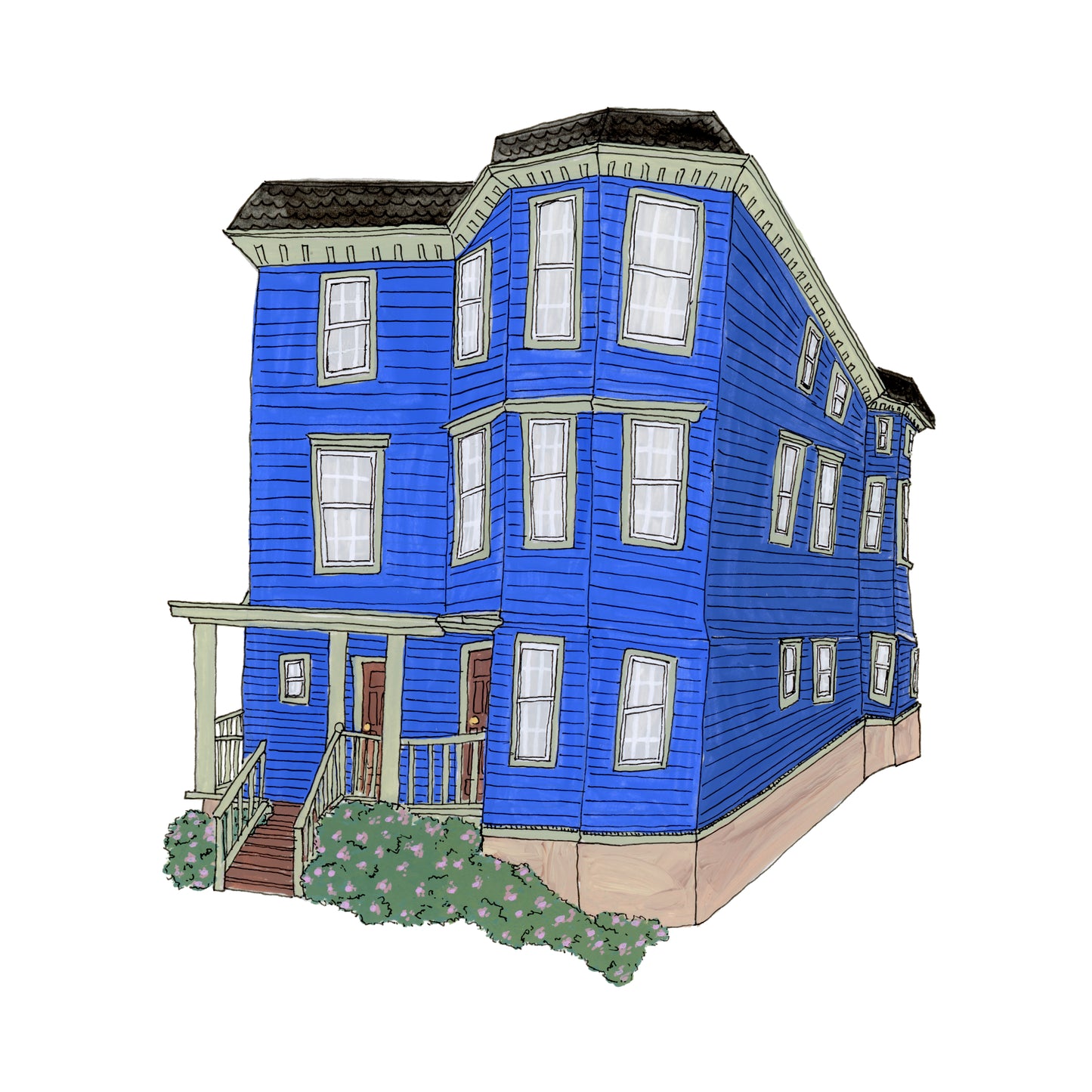 Jamaica Plain, Boston House Art Print | Gouache and Ink
