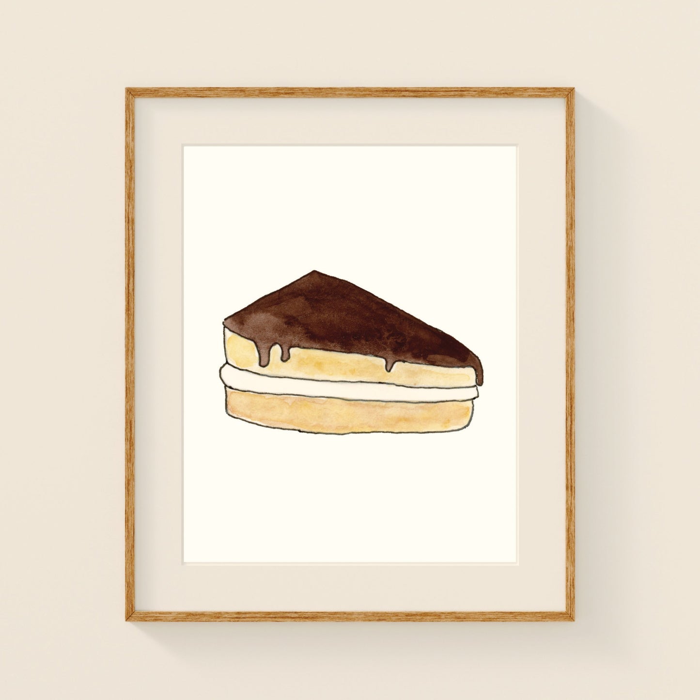 Boston Cream Pie Slice | New England Food | Watercolor and Ink