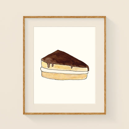 Boston Cream Pie Slice | New England Food | Watercolor and Ink