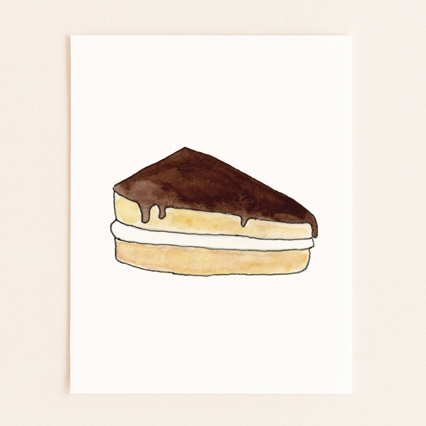 Boston Cream Pie Slice | New England Food | Watercolor and Ink