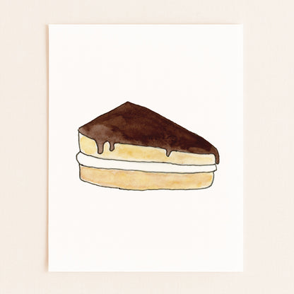 Boston Cream Pie Slice | New England Food | Watercolor and Ink