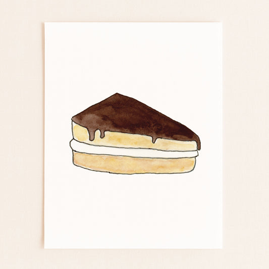 Boston Cream Pie Slice | New England Food | Watercolor and Ink