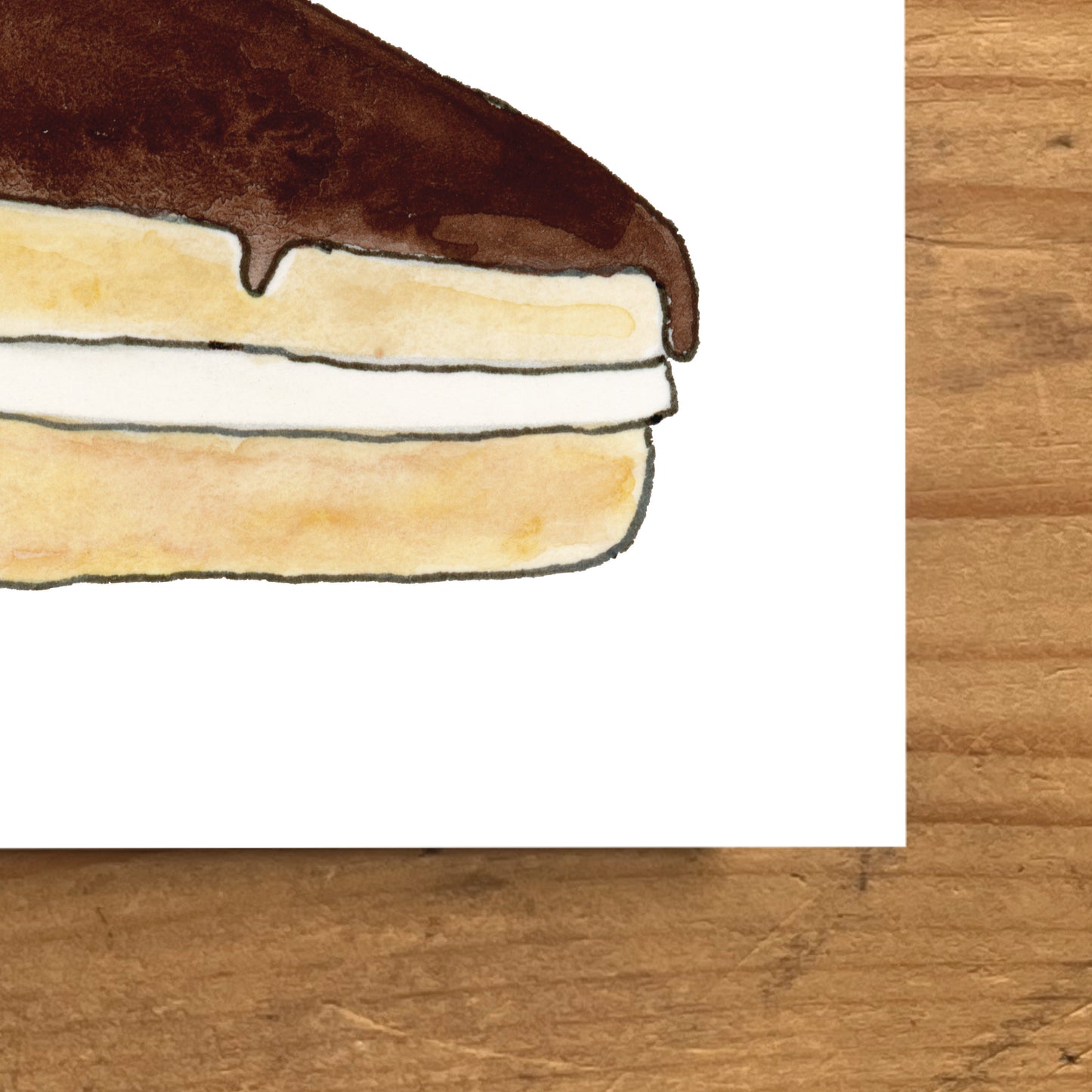 Boston Cream Pie Slice | New England Food | Watercolor and Ink