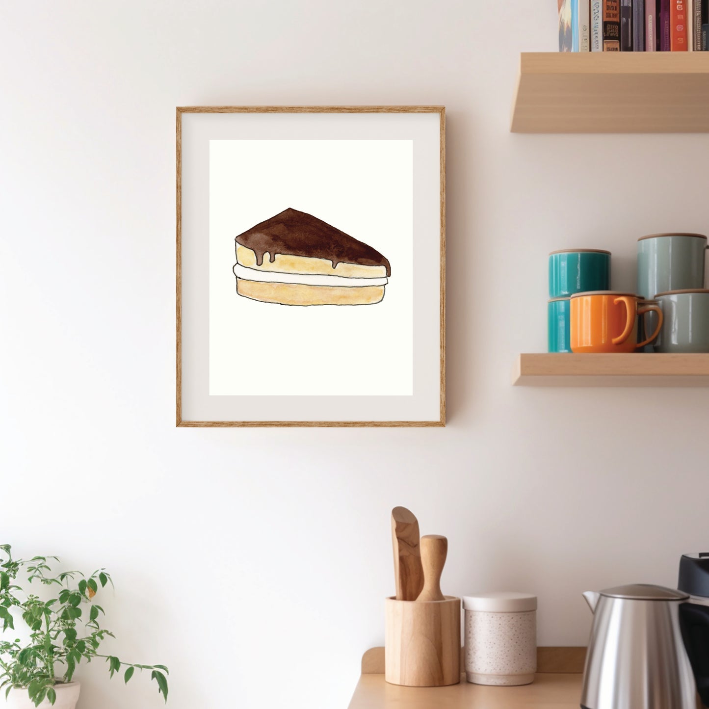 Boston Cream Pie Slice | New England Food | Watercolor and Ink