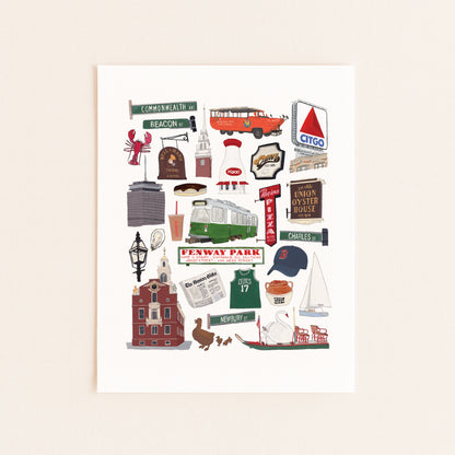 Boston, MA Collection Art Print | Gouache and Ink