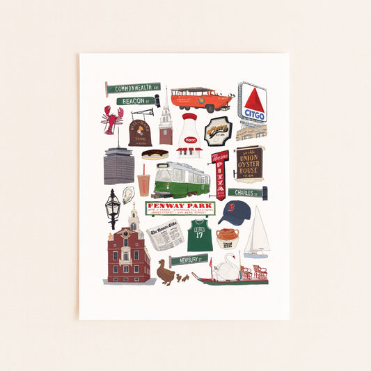 Boston, MA Collection Art Print | Gouache and Ink
