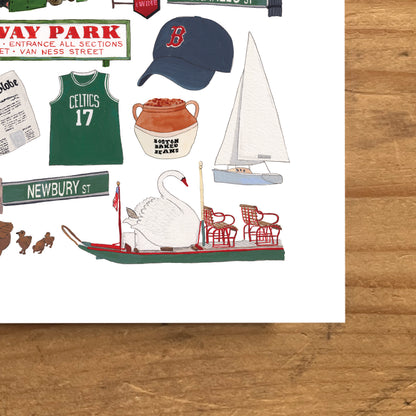 Boston, MA Collection Art Print | Gouache and Ink