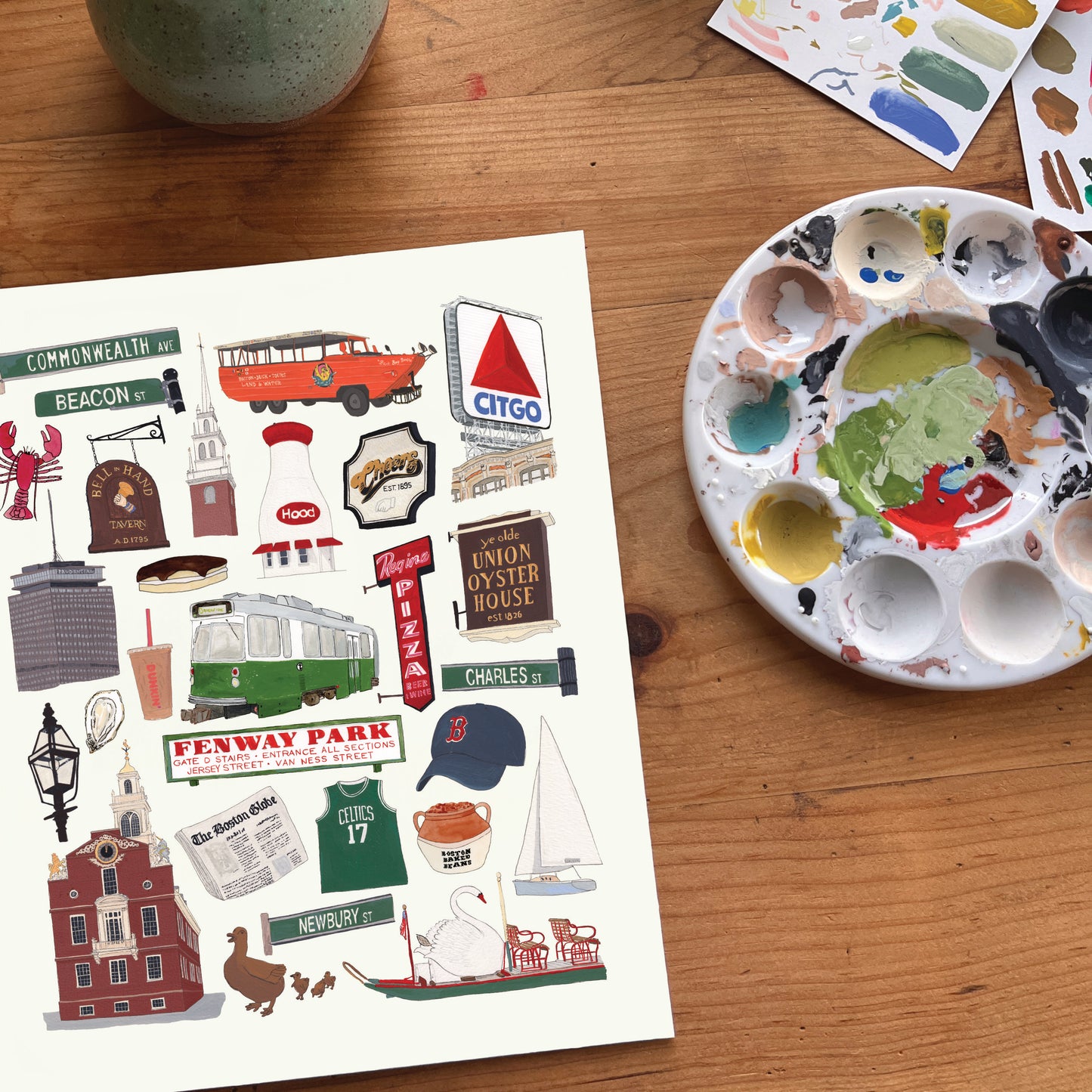 Boston, MA Collection Art Print | Gouache and Ink