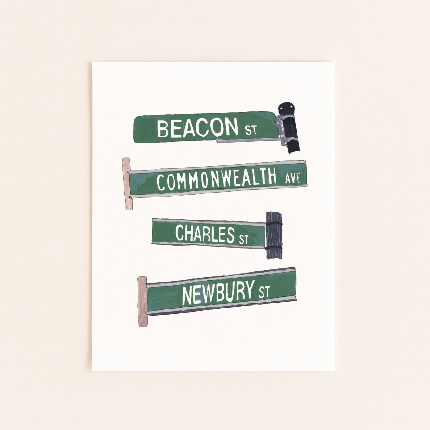 Boston Street Signs Art Print | Gouache and Ink