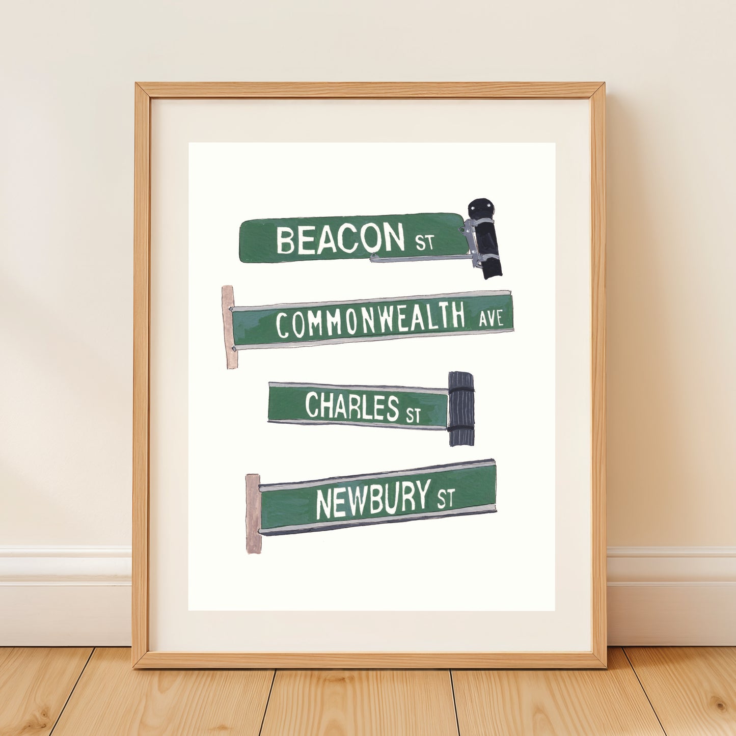 Boston Street Signs Art Print | Gouache and Ink
