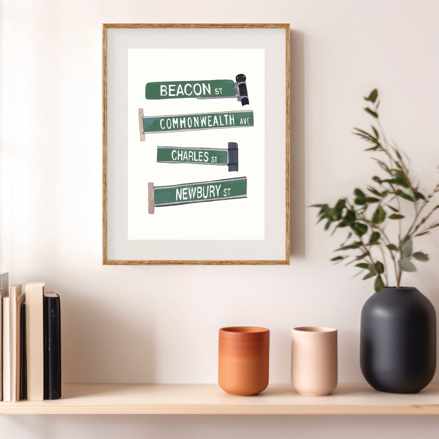 Boston Street Signs Art Print | Gouache and Ink