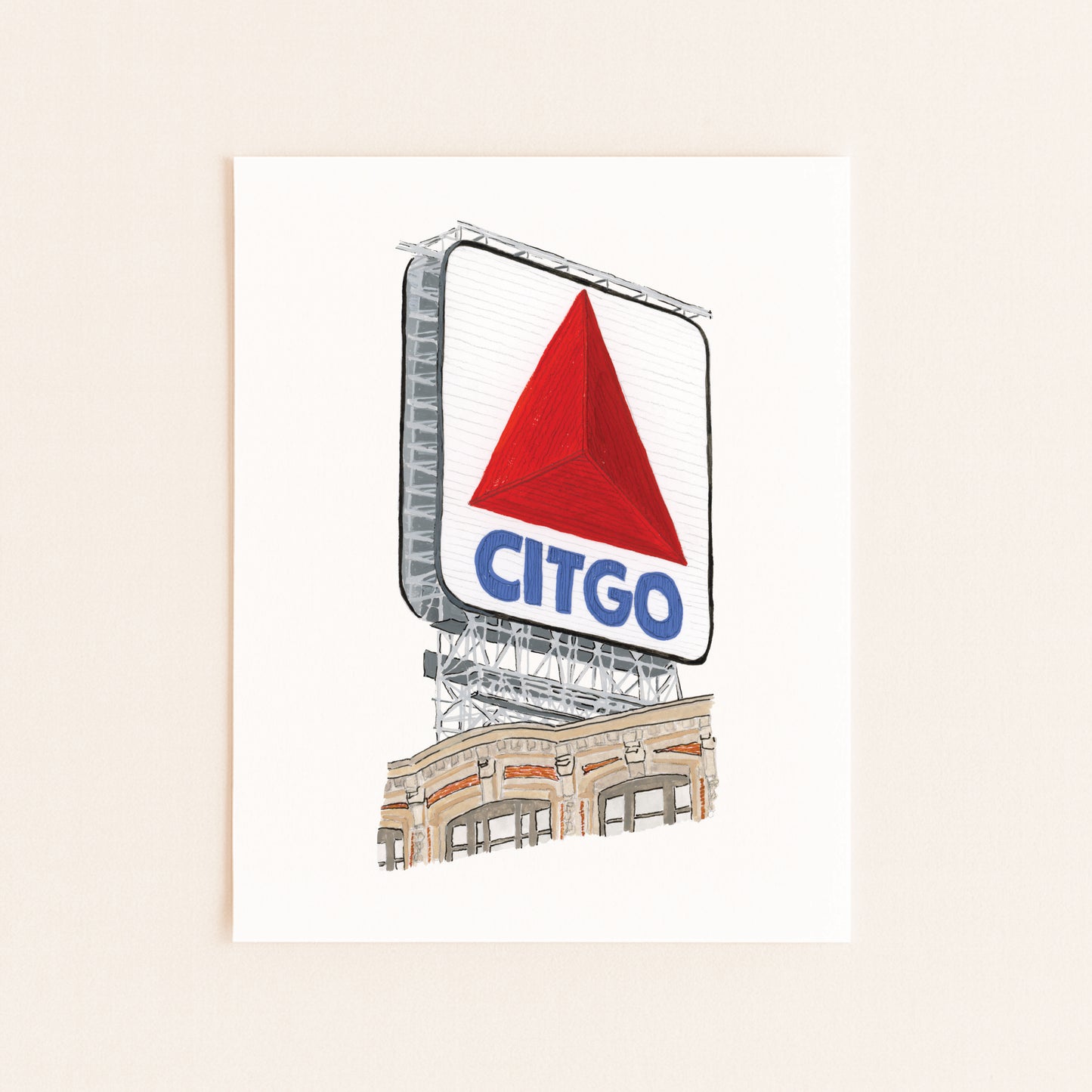 Boston Citgo Sign Art Print | Gouache and Ink