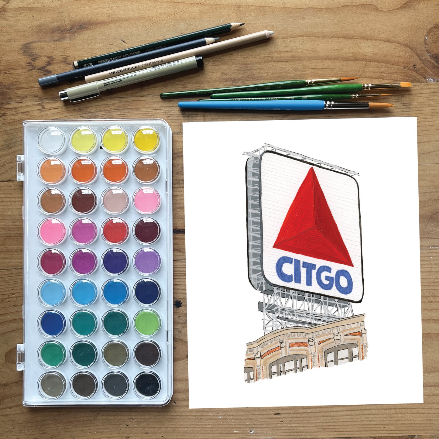 Boston Citgo Sign Art Print | Gouache and Ink