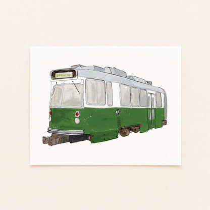 Green Line T Art Print | Gouache and Ink