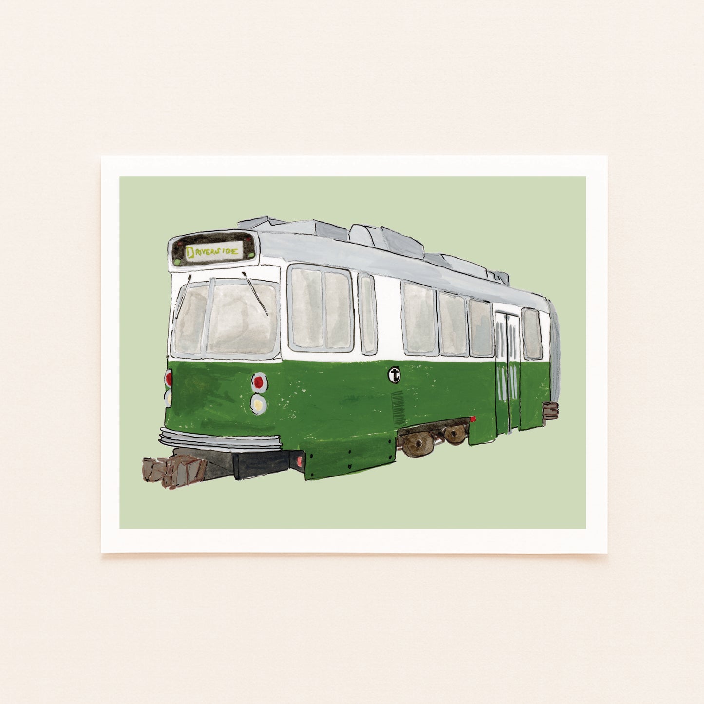 Green Line T Art Print | Gouache and Ink