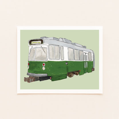 Green Line T Art Print | Gouache and Ink