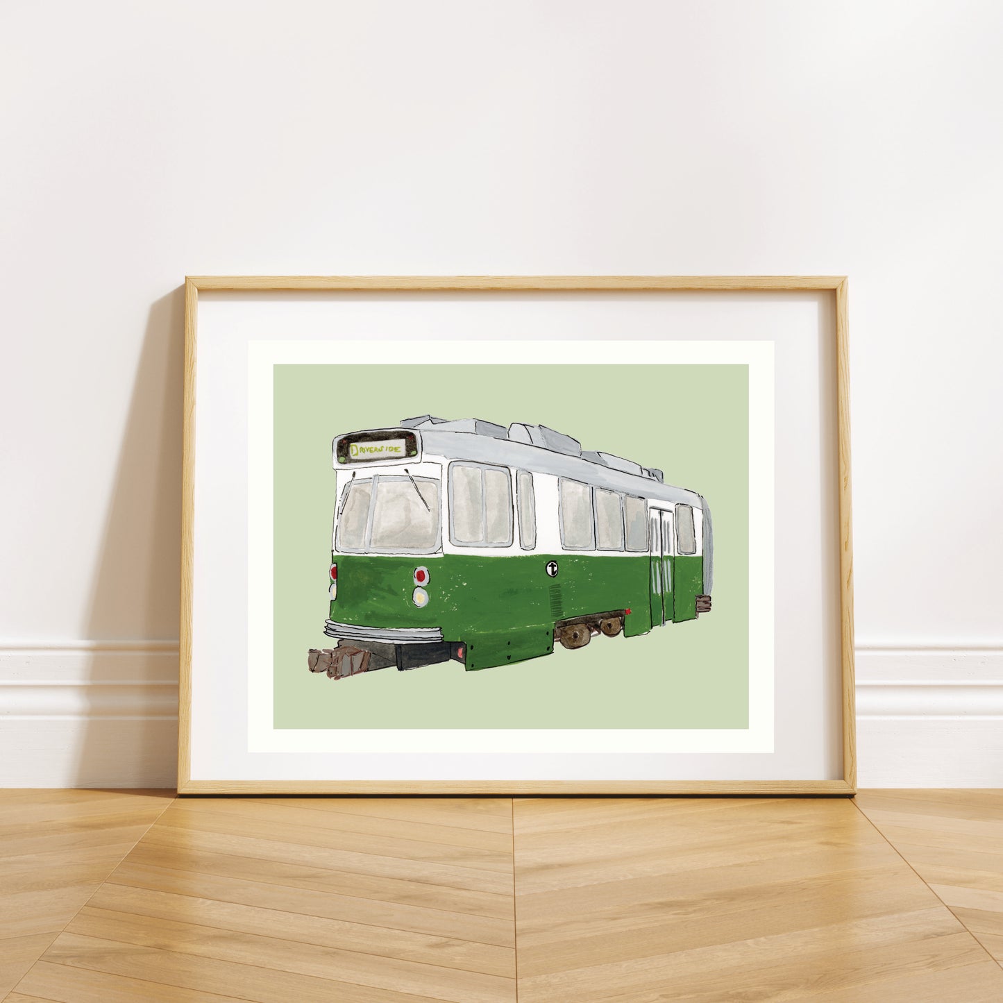 Green Line T Art Print | Gouache and Ink