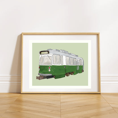 Green Line T Art Print | Gouache and Ink