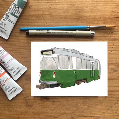 Green Line T Art Print | Gouache and Ink